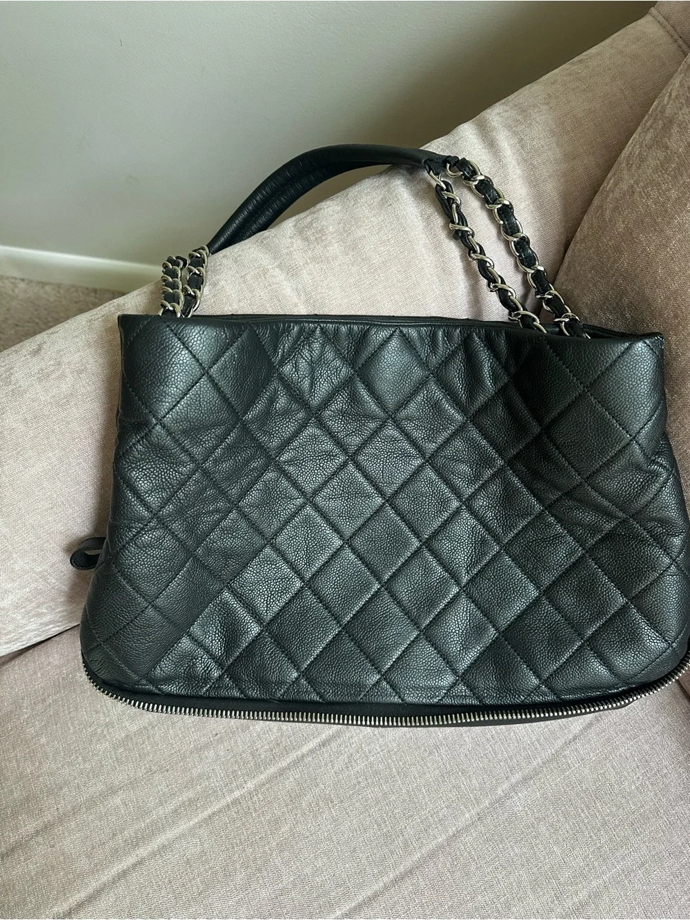 CHANEL Black Quilted Caviar Leather Timeless Expandable Tote Vintage Rare